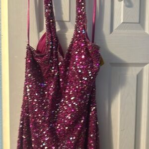 Fuschia long beautiful sparkling dress. Size 14
